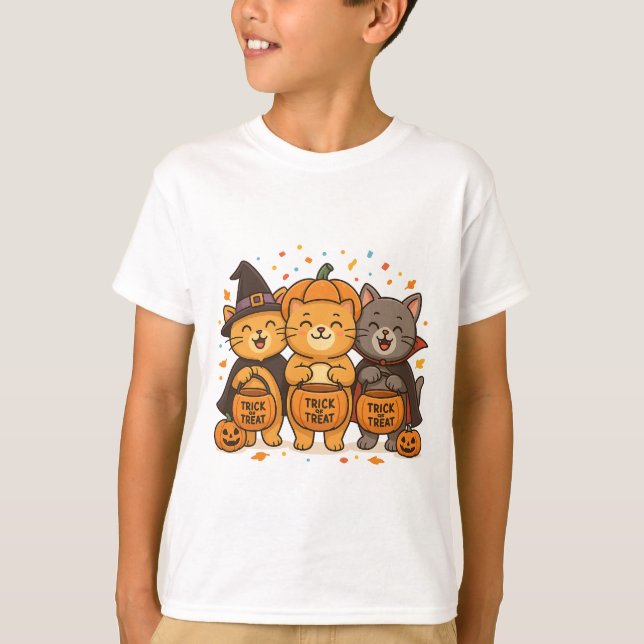 Camiseta Gatos de Halloween cortos - Trick o Trek Squad (Anverso)
