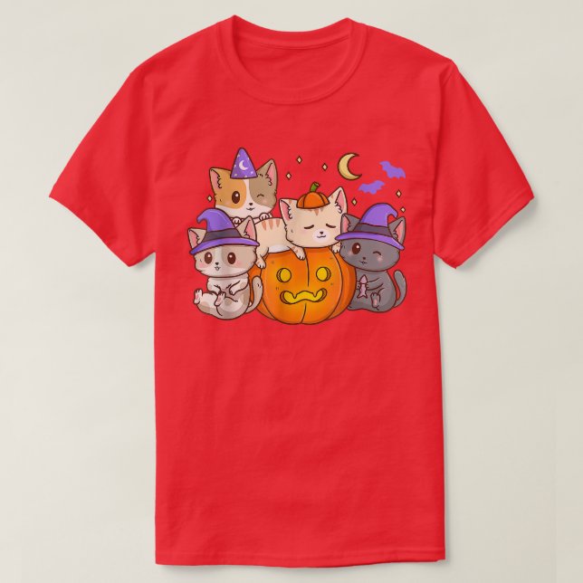 Camiseta Gatos de Halloween Gato Anime Kawaii Neko Gato De  (Diseño del anverso)