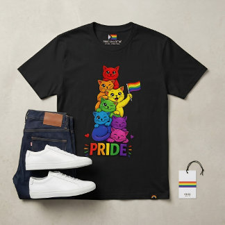 Camiseta Gatos de la bandera LGBTQ Feliz Purride Mes del Or