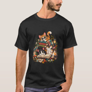 Camiseta Gatos de lectura acogedores Diseño de amante de li