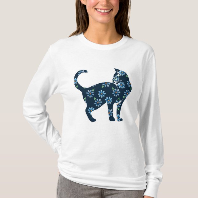 Camiseta Gatos de margarita azul de gato de flores (Anverso)