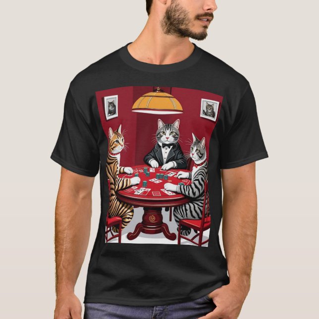 Camiseta Gatos de mesa jugando al póquer (Anverso)
