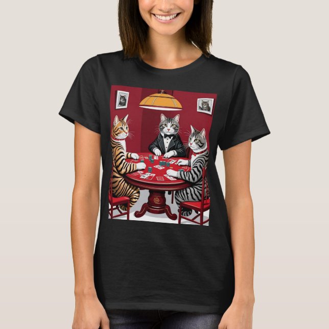 Camiseta Gatos de mesa jugando al póquer (Anverso)