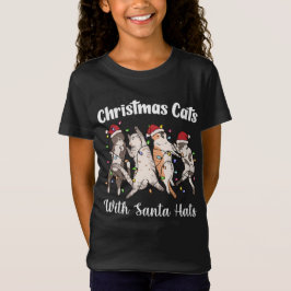 Camiseta Gatos de Navidad con Gorros de Santa Divertidos y 