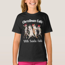 Camiseta Gatos de Navidad con sombreros de Santa Divertidos