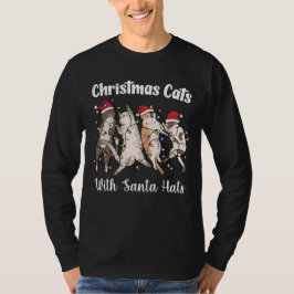 Camiseta Gatos de Navidad con sombreros de Santa Divertidos