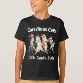 Camiseta Gatos de Navidad con sombreros de Santa Divertidos