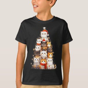 Camiseta Gatos de Navidad Lindos Luces del Árbol Gatos Fest