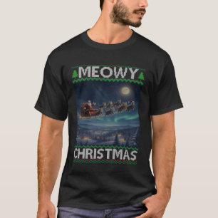 Camiseta Gatos de Navidad Meowy tirando trineo de Santa Gat
