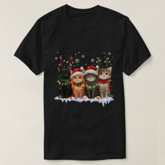 Camiseta Gatos de Navidad Reno Luces Gatitos Lindos