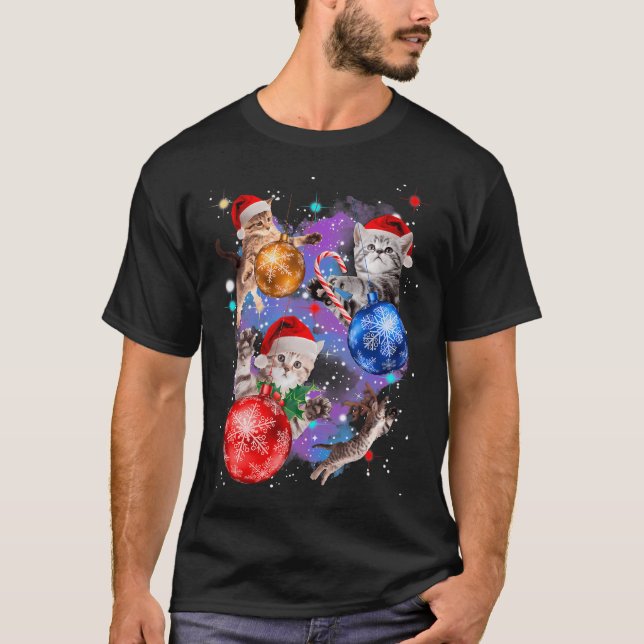 Camiseta Gatos De Navidades Cuidados En Ornamentos Espacial (Anverso)