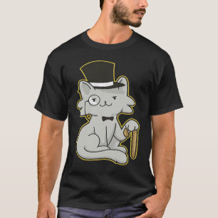 Camiseta Gatos de pantalones elegantes con monóculo y sombr