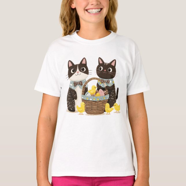 Camiseta Gatos de Pascua Cesta de Pascua Bebés (Anverso)