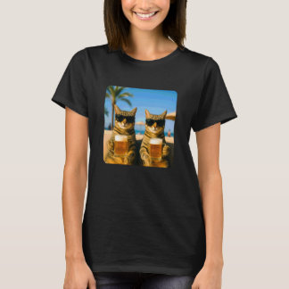 Camiseta Gatos de playa bebiendo cerveza Meme Divertido cam