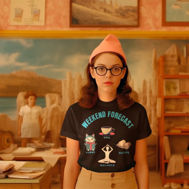 Camiseta Gatos de previsión de fin de semana, café, libros, (Subido por el creador)