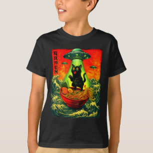 Camiseta Gatos de ramen alienígena Ufo regalos de arte retr