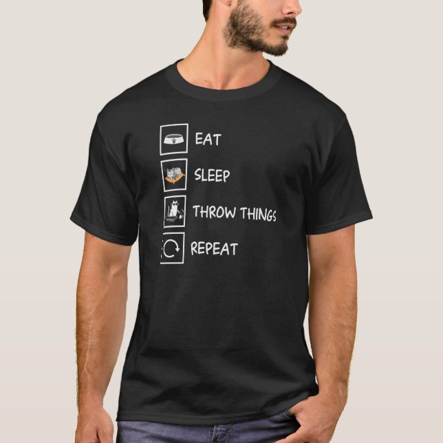 Camiseta Gatos De Rutina Diaria Comen Dormir Sueño Arrojar  (Anverso)