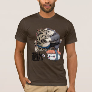 Camiseta Gatos de sumo pelean por sushi kawaii japonés