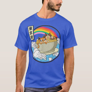 Camiseta Gatos De Surf Comiendo Ramen Bowl Ondas Japonesas 