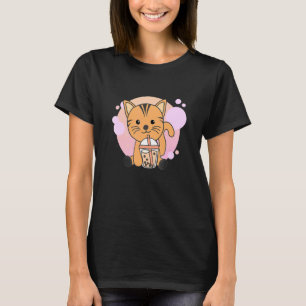 Camiseta Gatos De Té De Burbuja Con Té De Chocolate Y Gato