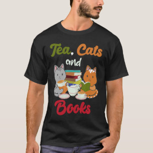 Camiseta Gatos de té y libros Gato Gato Gusano Bookworm Tea