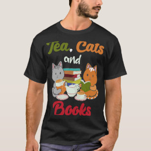 Camiseta Gatos de té y libros Gato Gato Gusano Bookworm Tea