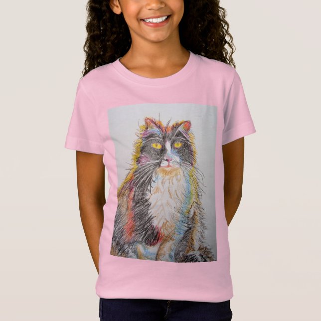 Camiseta Gatos de Tuxedo Gatos lindo Lápiz Dibujando Chicas (Anverso)
