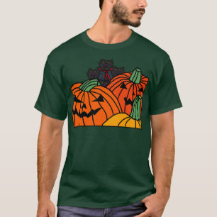 Camiseta Gatos de vampiros y calabazas de terror de Hallowe