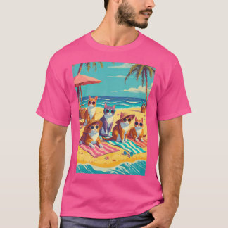 Camiseta Gatos descansando en la playa amigos