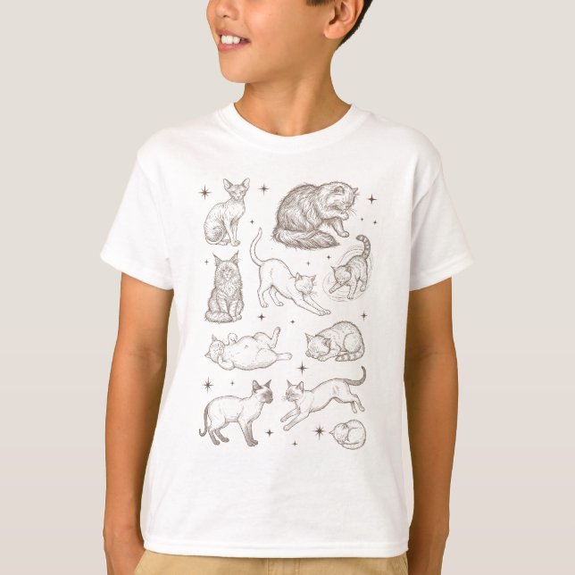 Camiseta Gatos Divertidos Antiguos con Múltiples Posturas (Anverso)