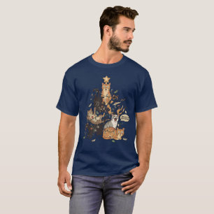 Camiseta Gatos Divertidos Árbol de Navidad Luces Enredadas