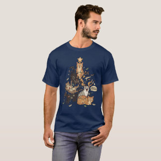 Camiseta Gatos Divertidos Árbol de Navidad Luces Enredadas 