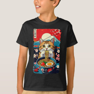 Camiseta Gatos divertidos Catzilla Anime Ramen japonés Homb