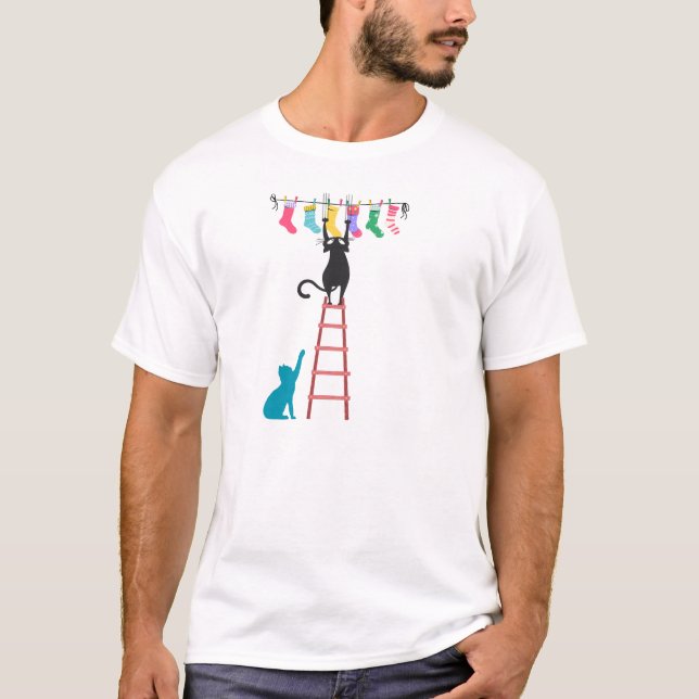 Camiseta Gatos Divertidos Con Calcetines Ilustración De Gat (Anverso)