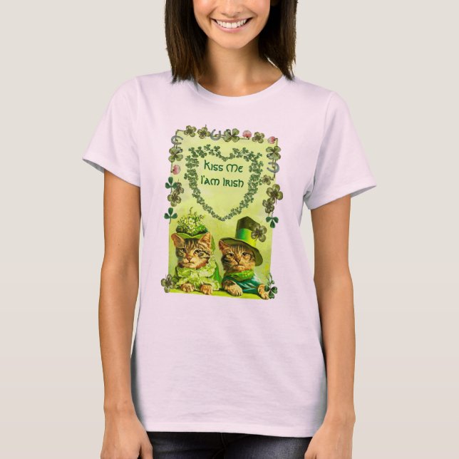 CAMISETA GATOS DIVERTIDOS DE SAN PATRICIOS CON CORAZÓN AL E (Anverso)