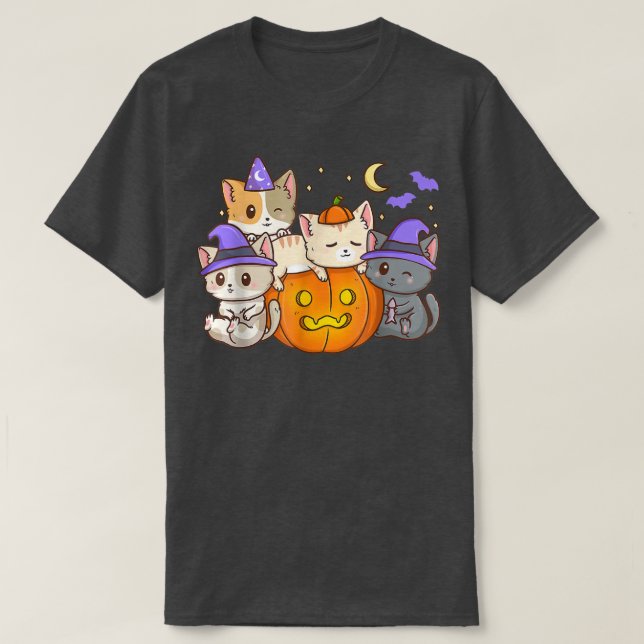 Camiseta Gatos divertidos Halloween Anime Cat Kawaii Neko P (Diseño del anverso)