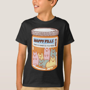 Camiseta Gatos Divertidos Pastillas Felices Salud Mental Am