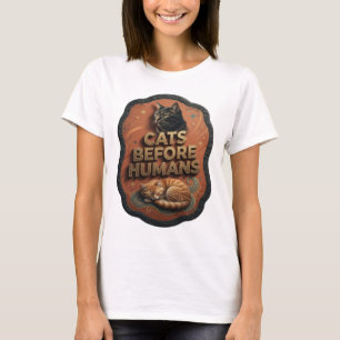Camiseta Gatos Dorados Frescos Antes que Humanos Diseño Mod