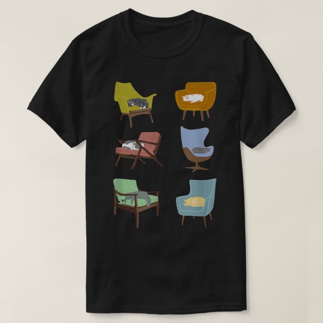 Camiseta Gatos durmiendo en sillas modernas de mediados del (Diseño del anverso)