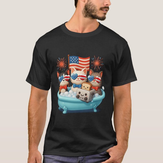 Camiseta Gatos En Batitina Anime Bandera Estadounidense Pat (Anverso)