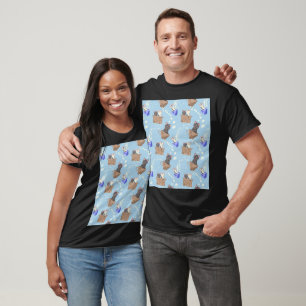 Camiseta Gatos en caja y gotas de leche en azul