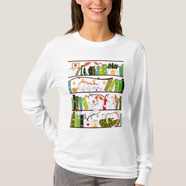 Camiseta Gatos En Librería, Gato Y Regalo De Amante De Libr (Anverso)