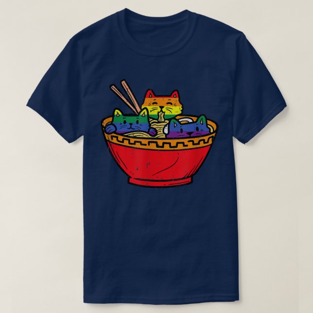 Camiseta Gatos en Ramen Anime alimentan a LGBTQ Gay Bandera (Diseño del anverso)