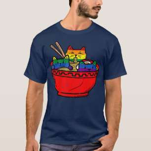 Camiseta Gatos en Ramen Anime Comida Gay Bandera Arcoiris L