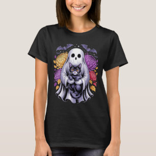 Camiseta Gatos Fantasmales Espeluznantes Flor de Calabaza N