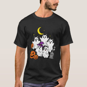 Camiseta Gatos Fantasmas Lindos y Calabazas Diversión Cemen