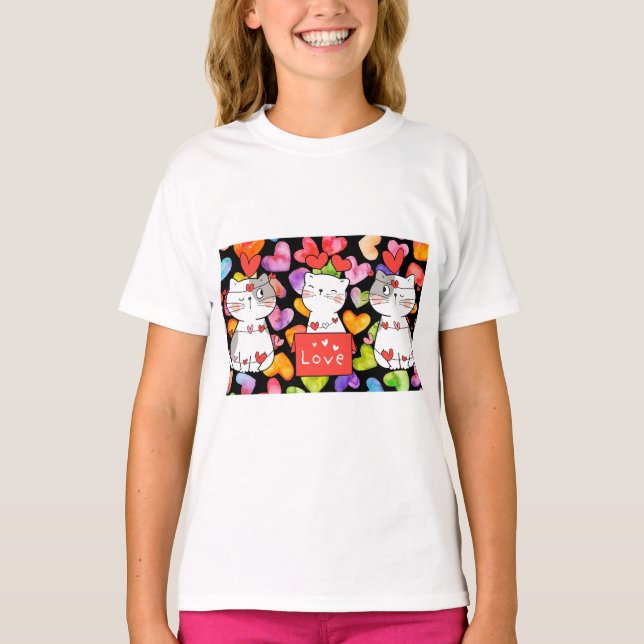 Camiseta gatos felices de San Valentín (Anverso)