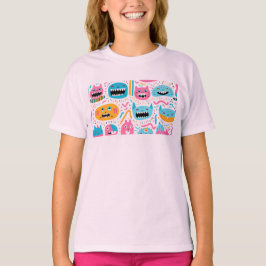 Camiseta Gatos felices y caras de monstruo