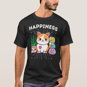 Camiseta Gatos Felicidad Plantas Macarrones Divertidos