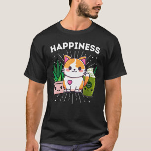 Camiseta Gatos Felicidad Plantas Té Verde Matcha Divertido